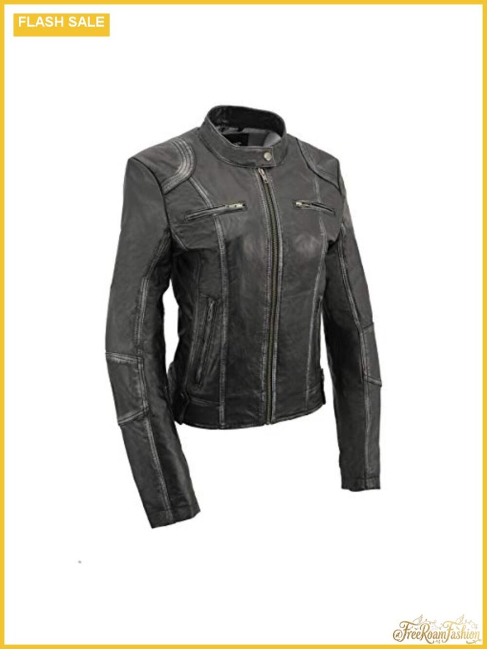 Women's Sheepskin Leather Scuba Style Moto Jacket Zip Snap Collar